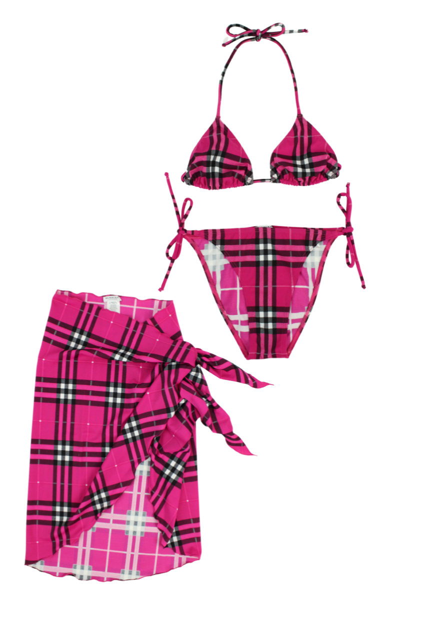 Burberry Bikini and pareo set with fuchsia check pattern Garage Laboratorio Vintage