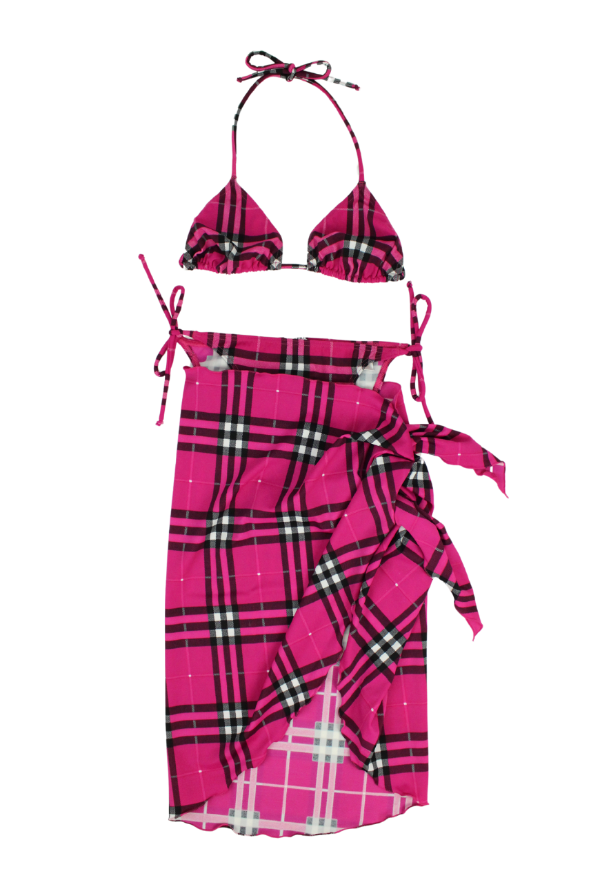 Burberry Bikini and pareo set with fuchsia check pattern