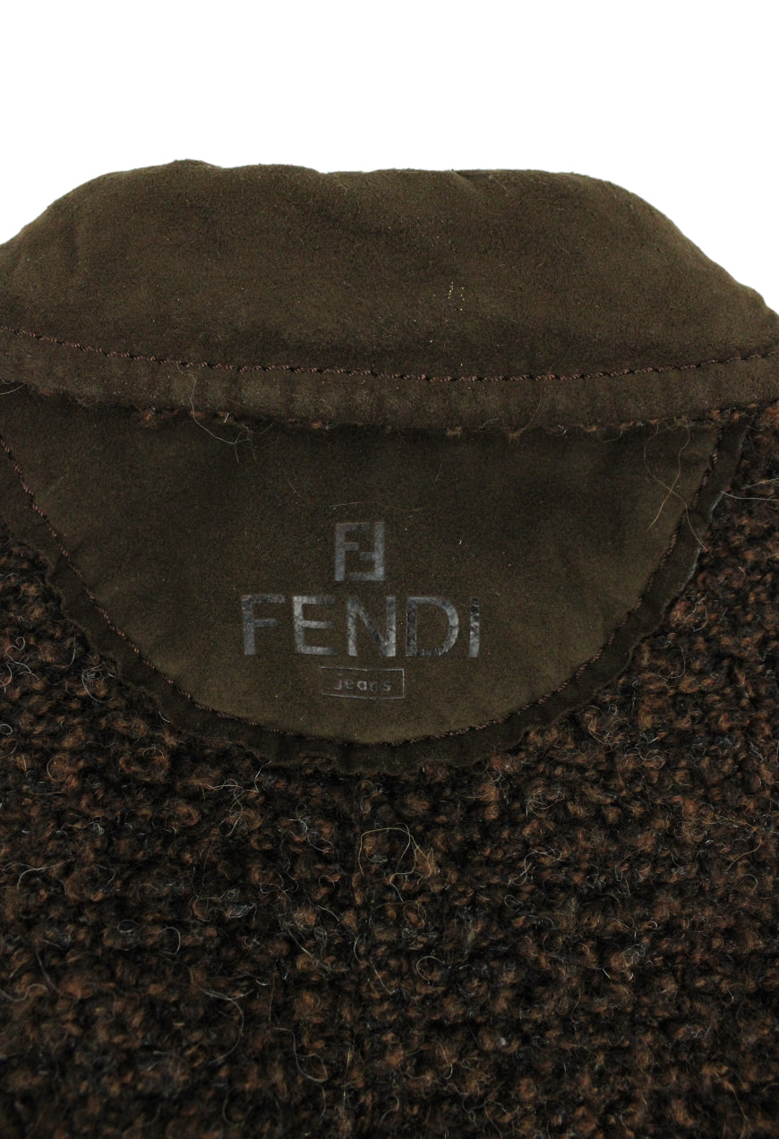 Fendi Cappotto in lana bouclè marrone con logo - cappotto