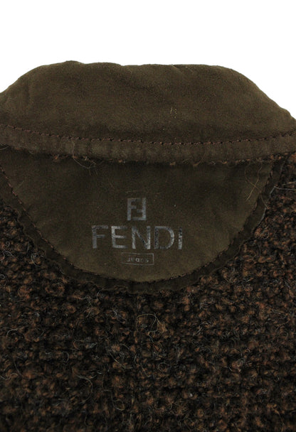 Fendi Cappotto in lana bouclè marrone con logo - cappotto