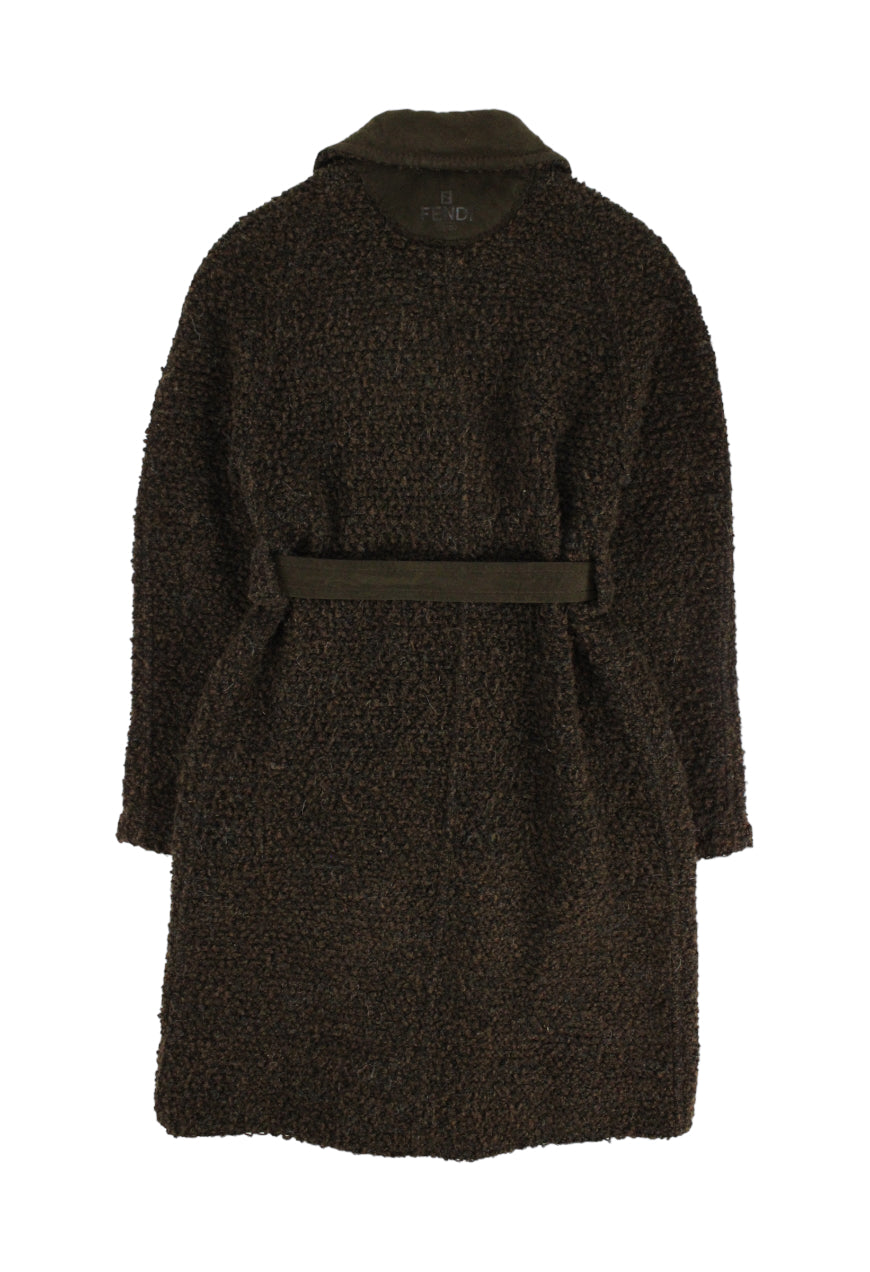 Fendi Cappotto in lana bouclè marrone con logo - cappotto