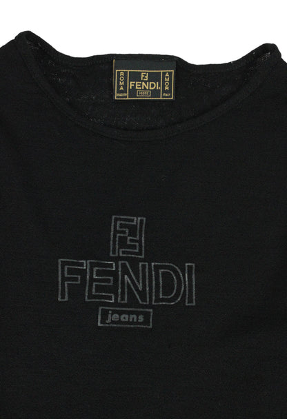 Fendi Top nero in mesh di lana con logo - top