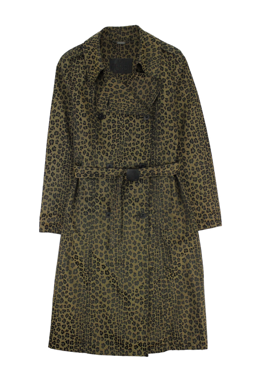 Fendi Trench doppio petto con cintura fantasia leopardata