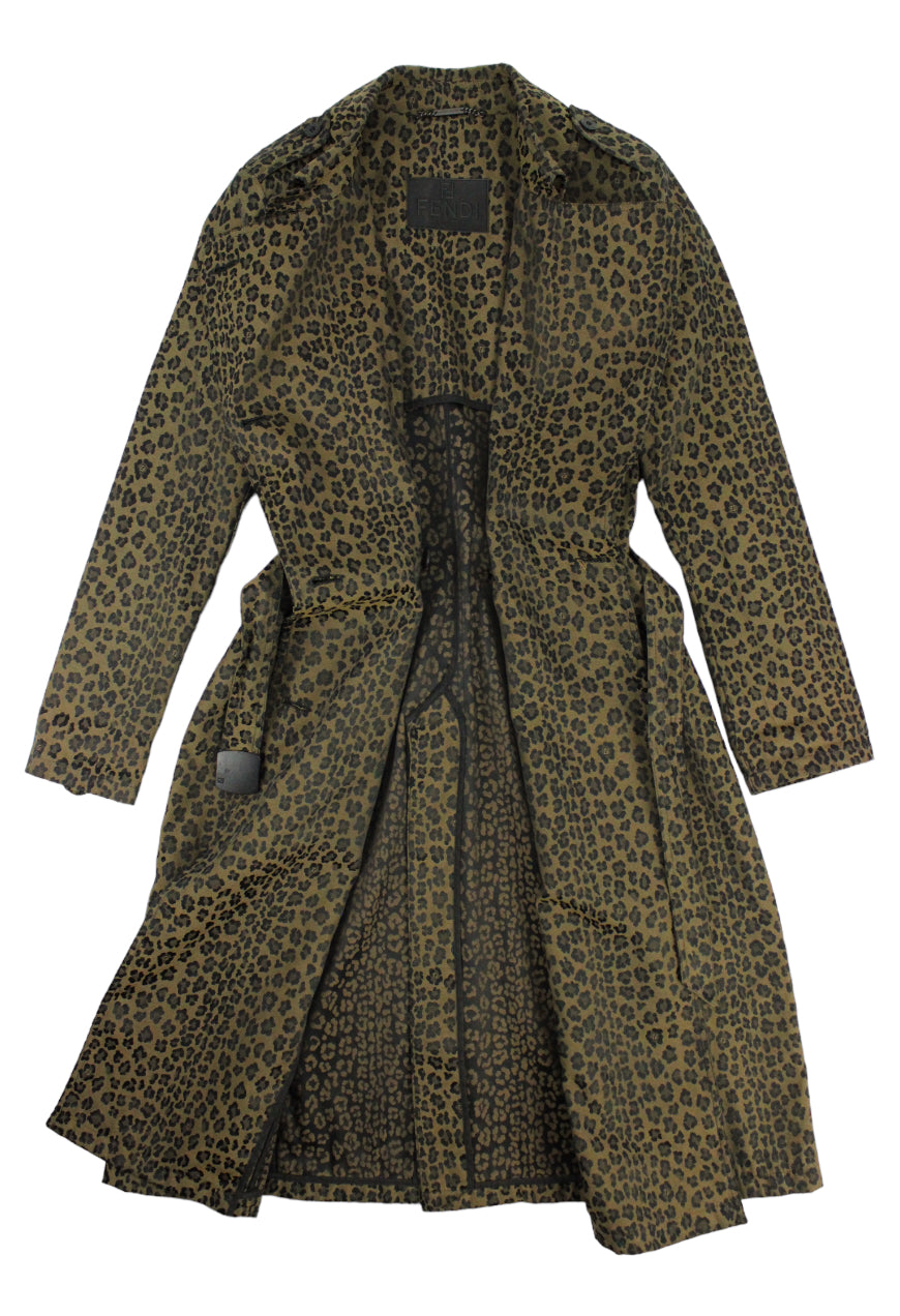 Fendi Trench doppio petto con cintura fantasia leopardata