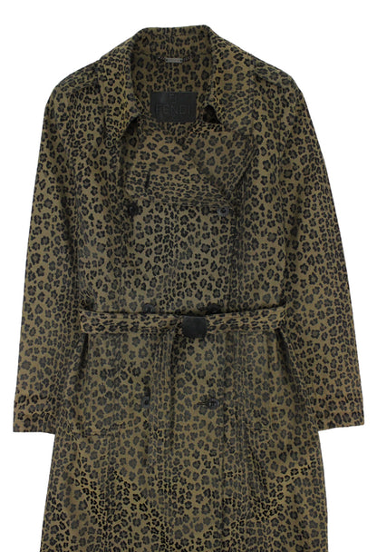 Fendi Trench doppio petto con cintura fantasia leopardata