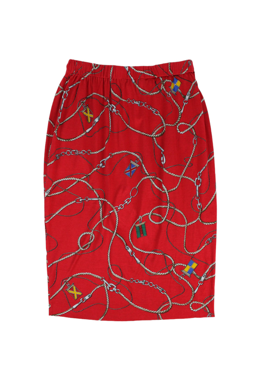 Gucci Gonna midi in cotone rosso stampa catene con logo