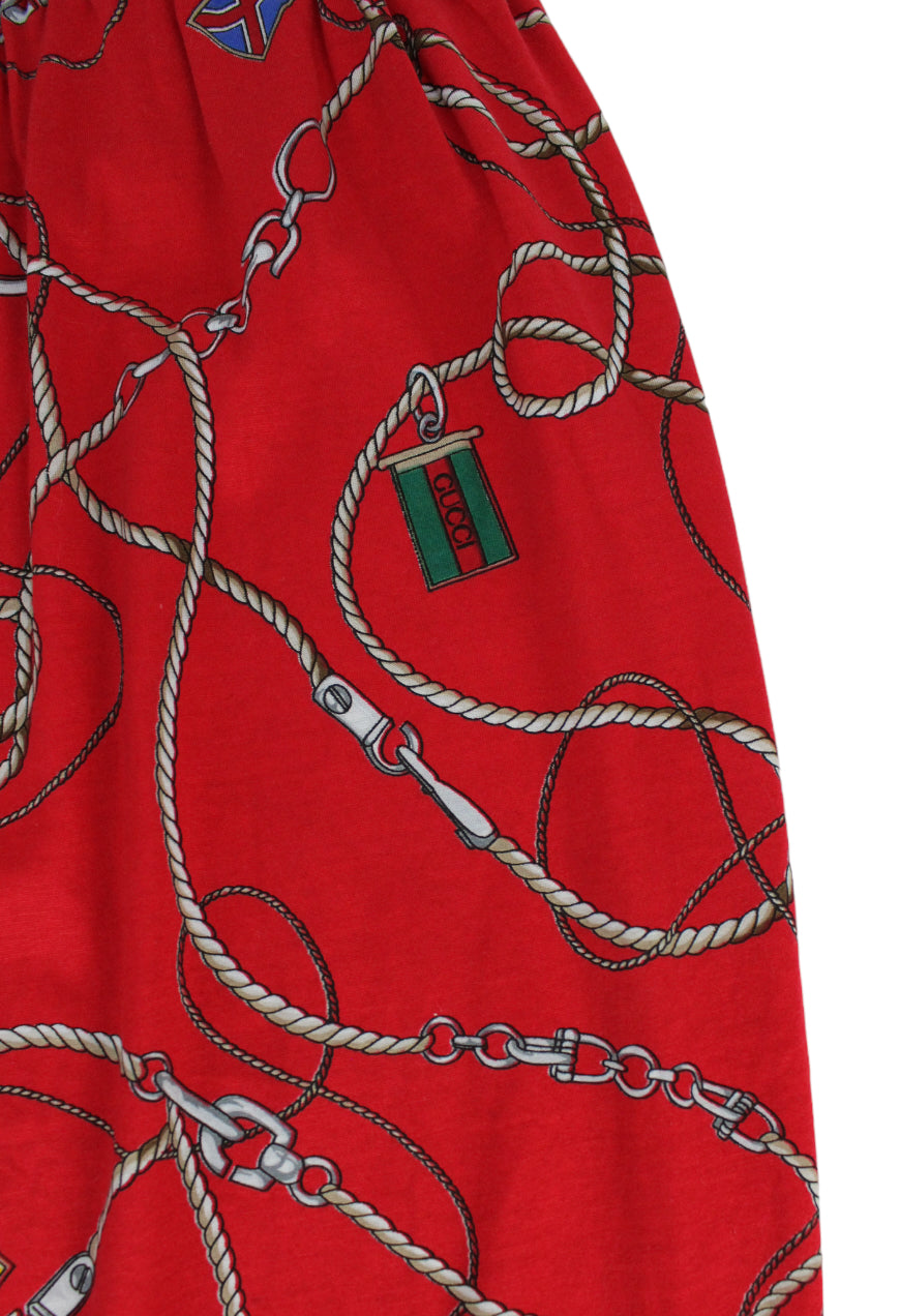 Gucci Gonna midi in cotone rosso stampa catene con logo