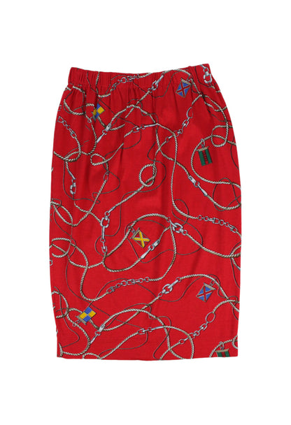 Gucci Gonna midi in cotone rosso stampa catene con logo