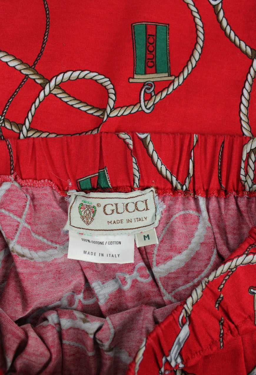 Gucci Gonna midi in cotone rosso stampa catene con logo