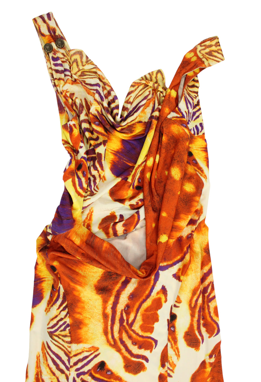 Just Cavalli Abito lungo fantasia animalier arancione -