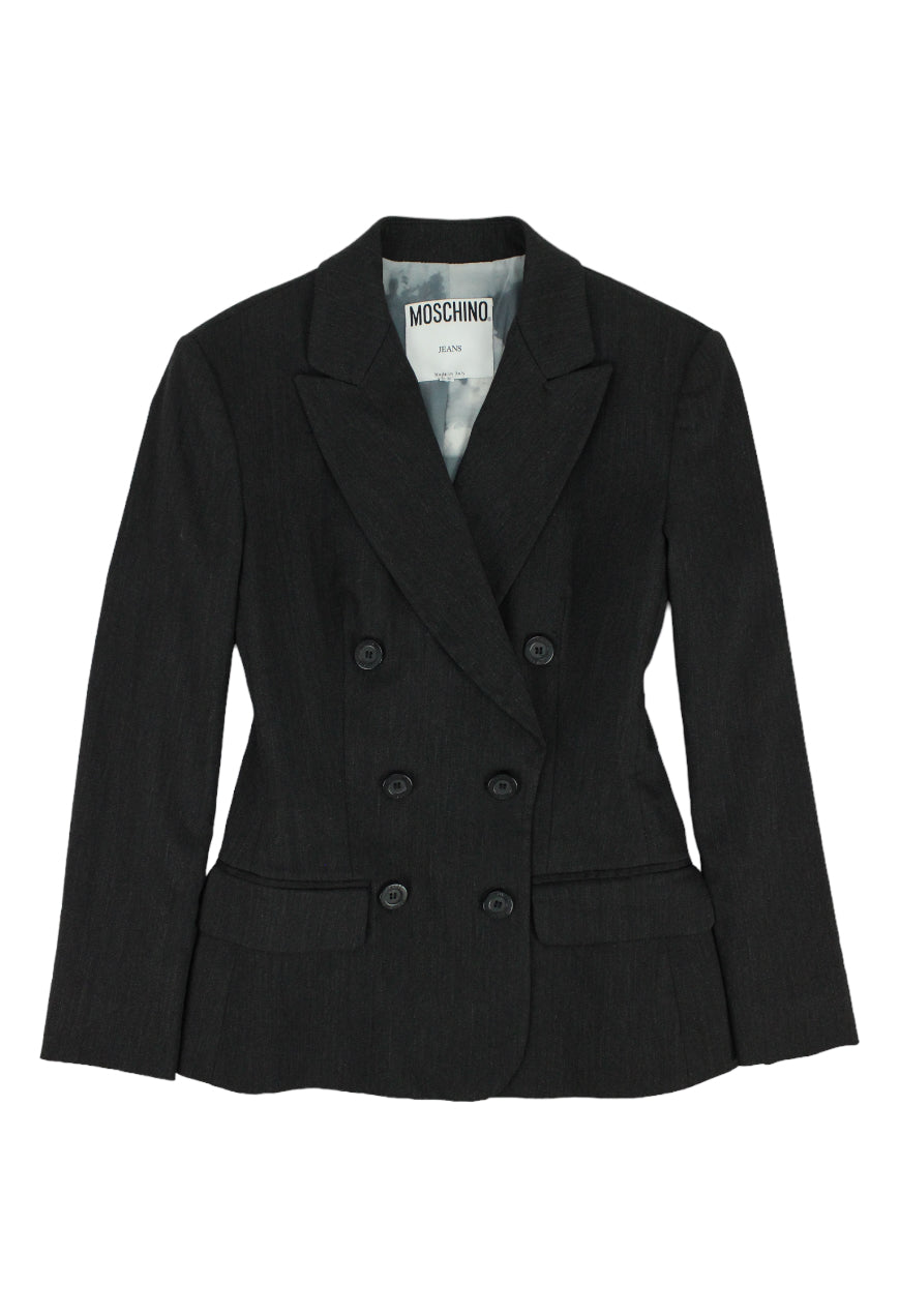 Moschino Blazer grigio con fodera stampa nuvole - blazer