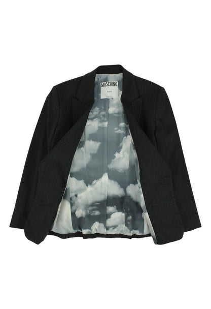 Moschino Blazer grigio con fodera stampa nuvole - blazer