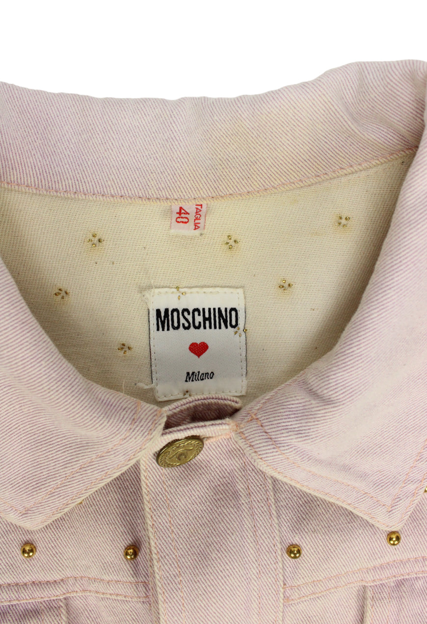 Moschino Giacca Trucker in denim rosa con borchie - giacca