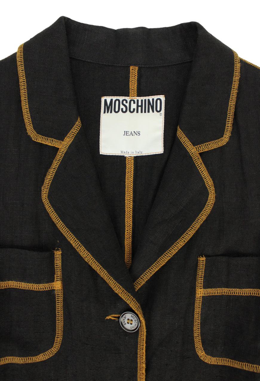 Moschino Tailleur in lino nero con cuciture a contrasto -