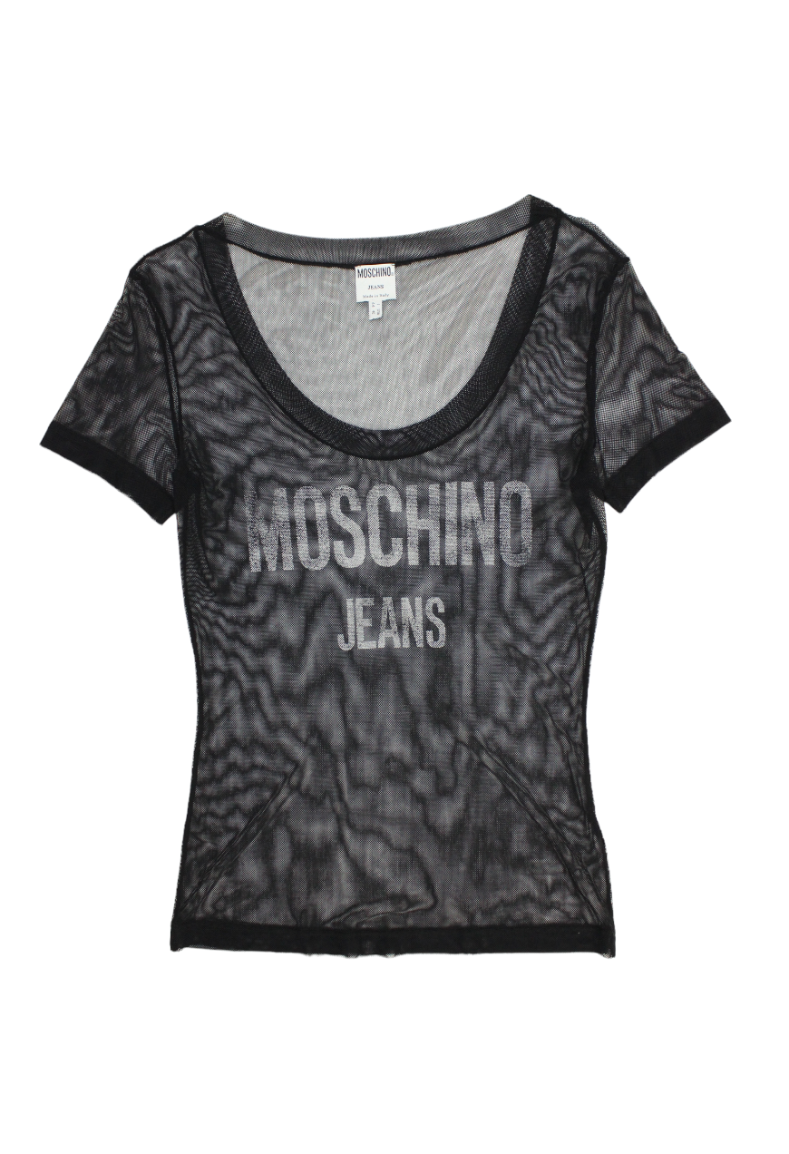 Moschino Top in mesh stampa logo - top