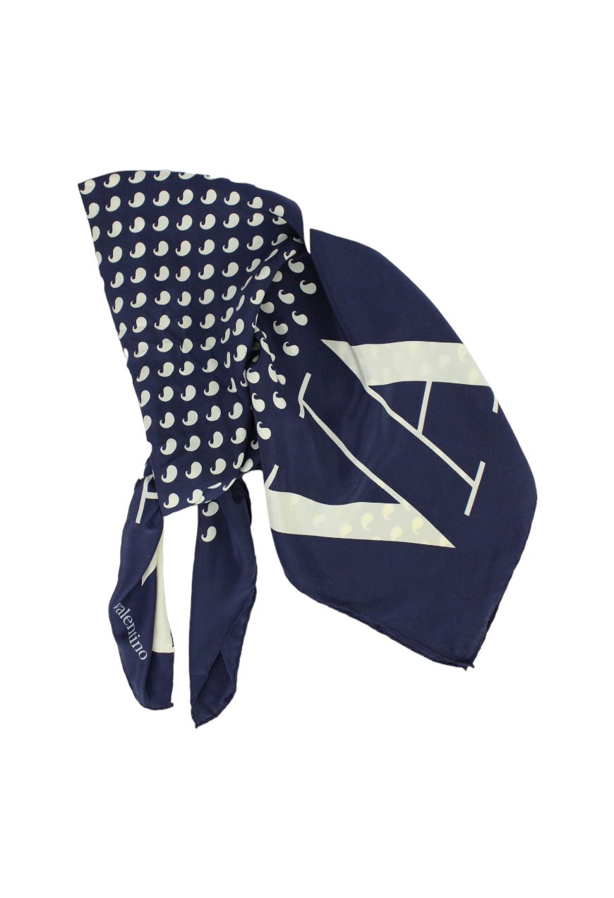 Valentino Foulard blu in seta con logo - foulard