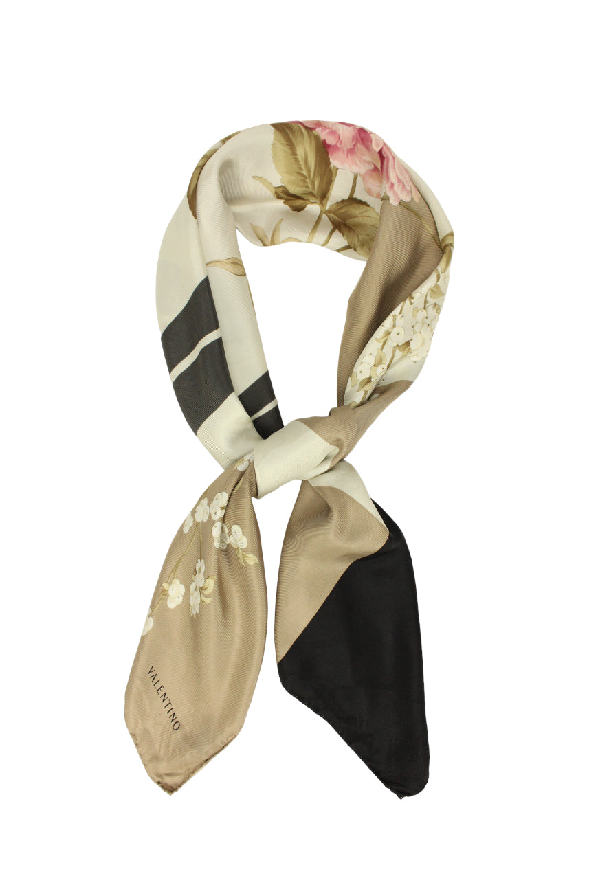 Valentino Foulard in seta fantasia floreale con logo -