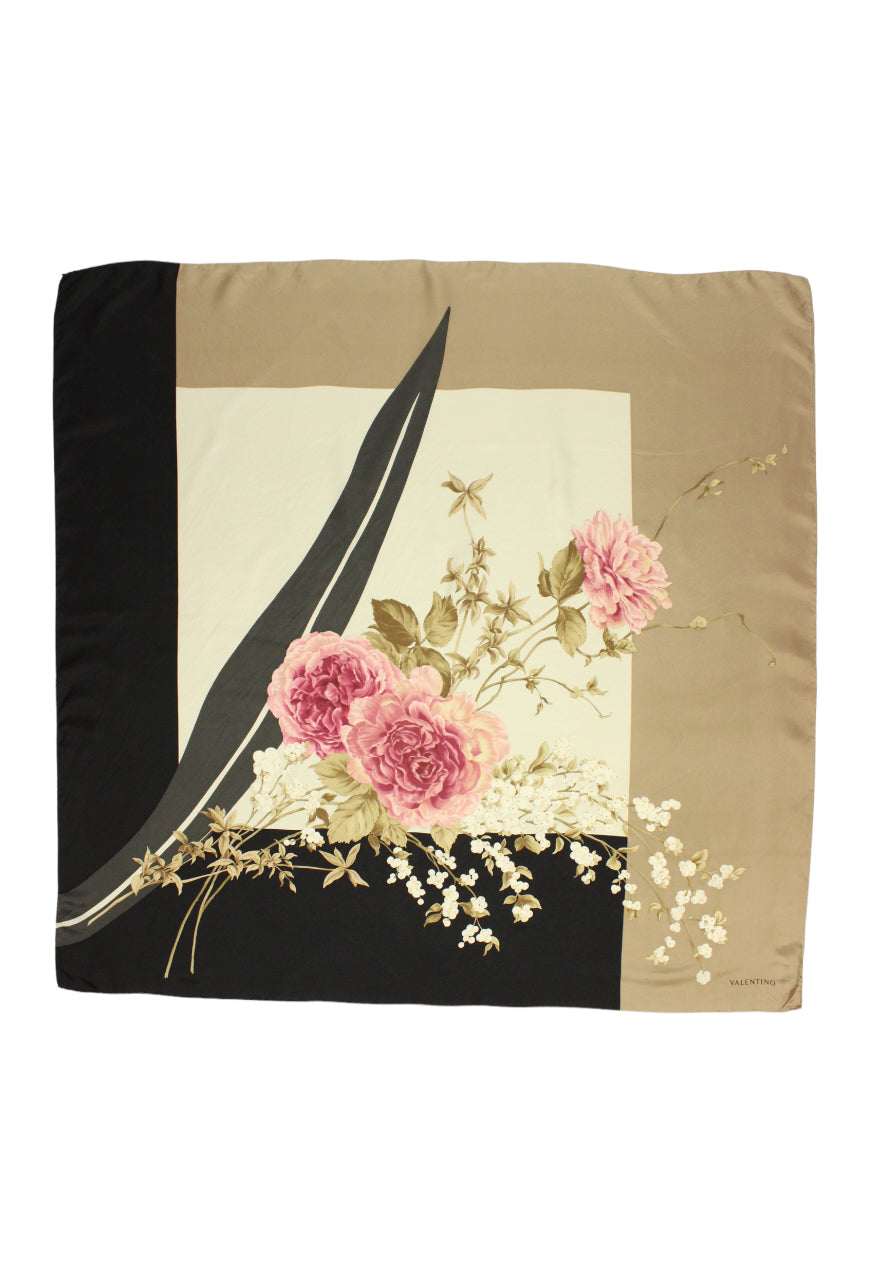 Valentino Foulard in seta fantasia floreale con logo -