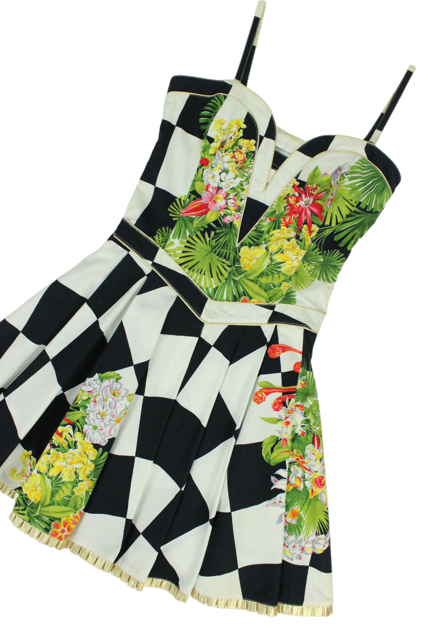 Versace Abito stampa checkerboard tropical - vestito