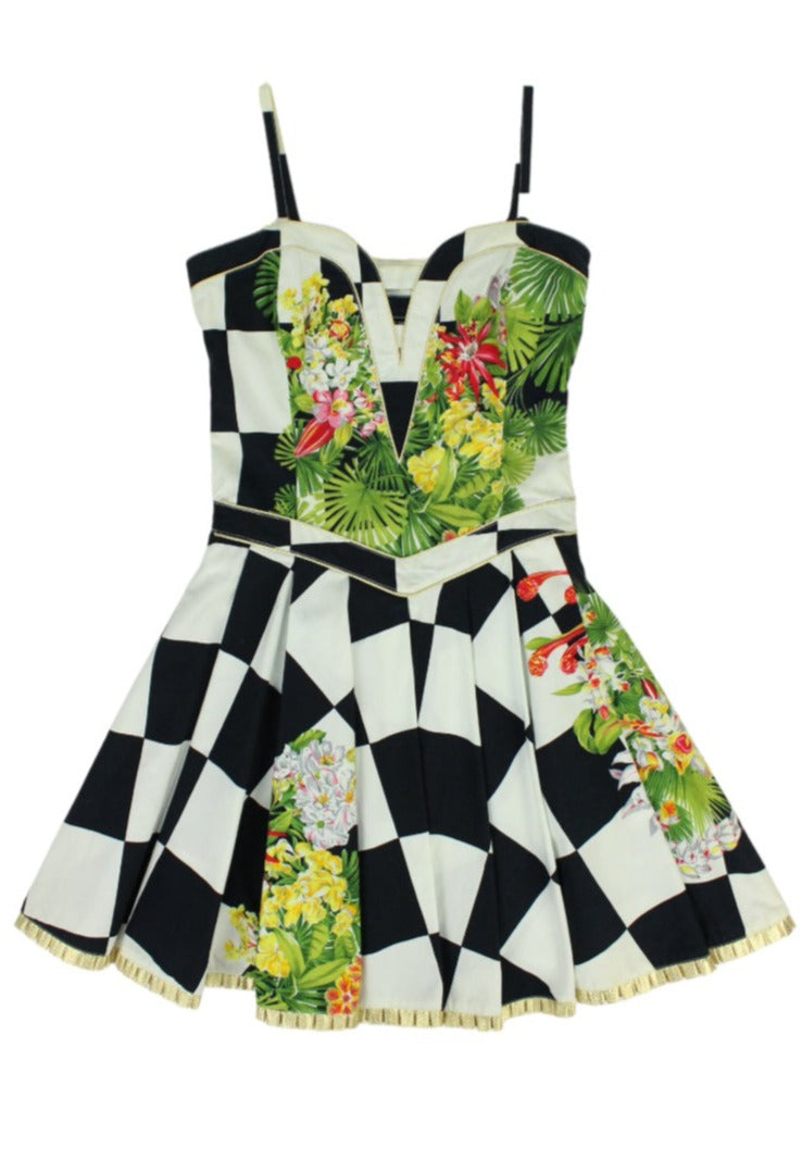 Versace Abito stampa checkerboard tropical - vestito