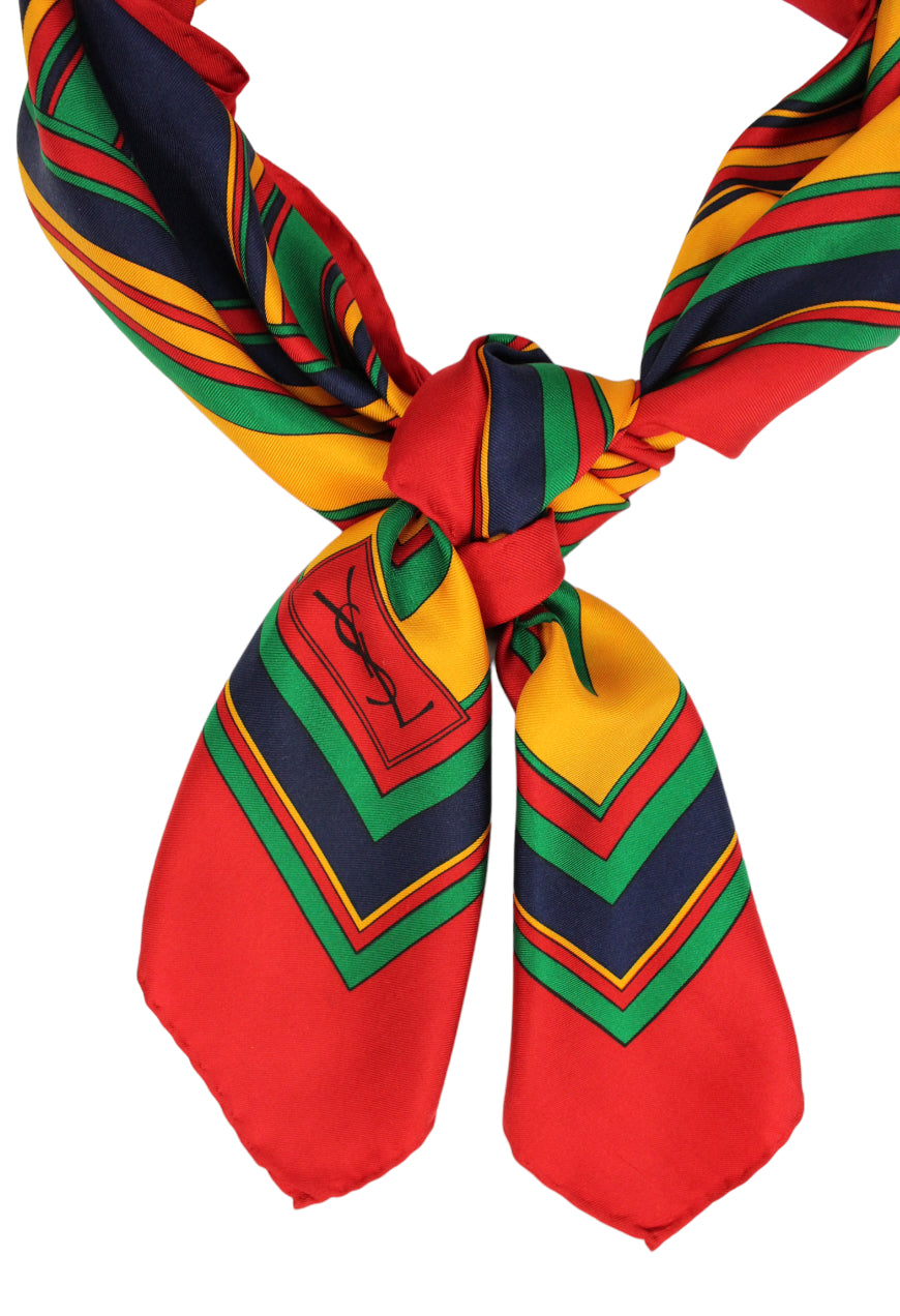 Yves Saint Laurent Foulard in seta a righe con logo -